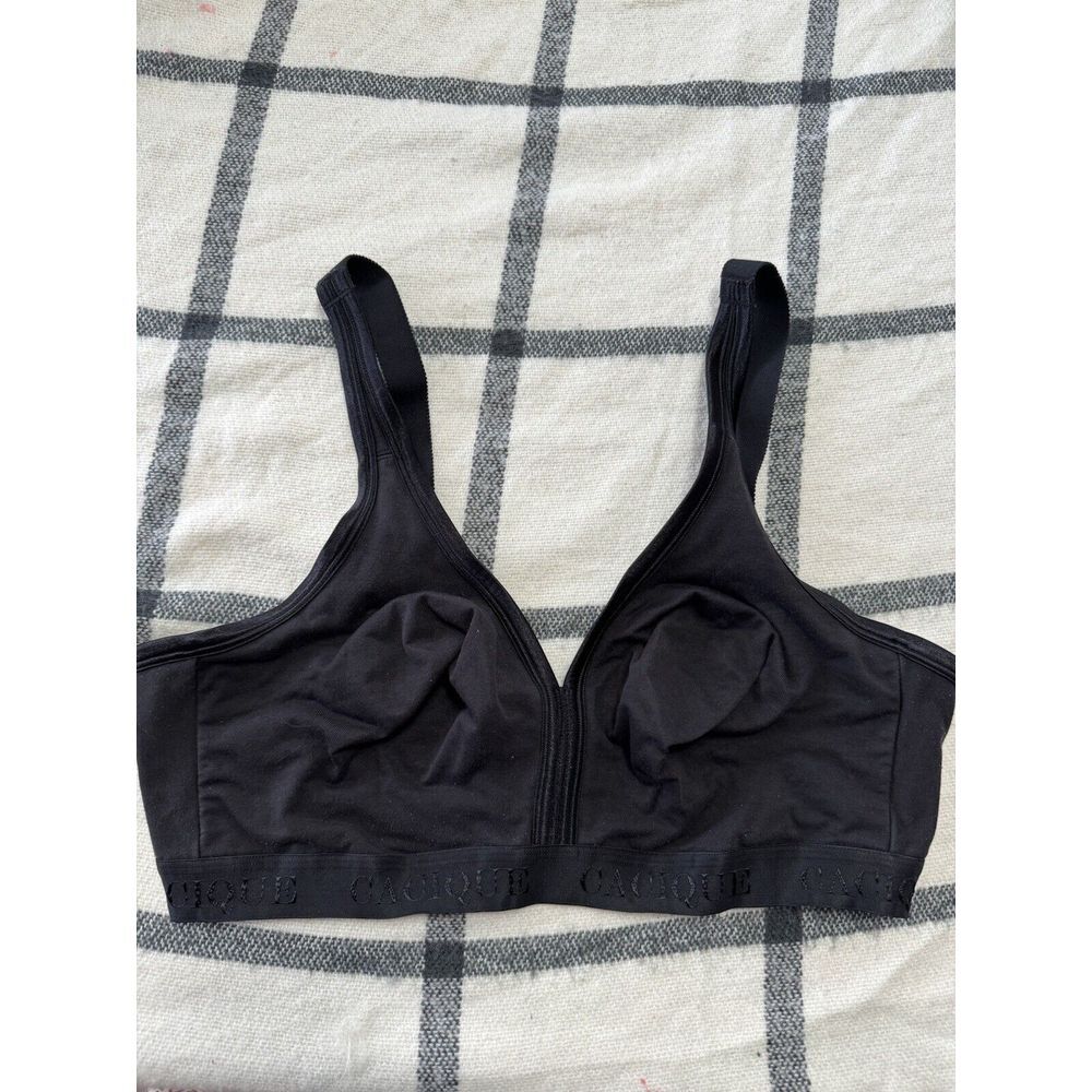 Cacique 42D Wireless Bralette Women Black Cotton Unlined Lounge Bra